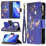 For OPPO Reno5 5G Colored Drawing Pattern Zipper Horizontal Flip Leather Case with Holder & Card Slots & Wallet(Purple Butterfly)