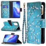 For OPPO Reno5 5G Colored Drawing Pattern Zipper Horizontal Flip Leather Case with Holder & Card Slots & Wallet(Plum Blossom)