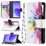 For OPPO Reno6 5G Colored Drawing Pattern Zipper Horizontal Flip Leather Case with Holder & Card Slots & Wallet(Sun Flower)