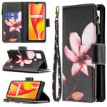 For OPPO Realme C15/C12/C25 Colored Drawing Pattern Zipper Horizontal Flip Leather Case with Holder & Card Slots & Wallet(Lotus)