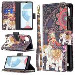 For OPPO Realme C21/C20 Colored Drawing Pattern Zipper Horizontal Flip Leather Case with Holder & Card Slots & Wallet(Flower Elephants)