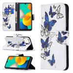 For Samsung Galaxy M32 Colored Drawing Horizontal Flip Leather Case with Holder & Card Slots & Wallet(Butterflies)