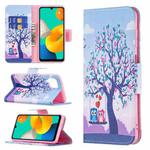 For Samsung Galaxy M32 Colored Drawing Horizontal Flip Leather Case with Holder & Card Slots & Wallet(Two Owls)