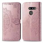 For LG G8 ThinQ Halfway Mandala Embossing Pattern Horizontal Flip Leather Case with Holder & Card Slots & Wallet & Lanyard(Rose Gold)