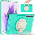 For Samsung Galaxy Tab S8+ / Tab S8 Plus /  Tab S7 FE / Tab S7+/S7 FE 12.4 inch T970 Shockproof TPU + PC Protective Case with 360 Degree Rotation Foldable Handle Grip Holder & Pen Slot(Mint Green)