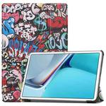 For Huawei MatePad 11 2021 Custer Painted PU Leather Case with Sleep / Wake-up Function & 3-Fold Holder(Graffiti)