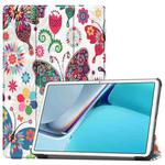 For Huawei MatePad 11 2021 Custer Painted PU Leather Case with Sleep / Wake-up Function & 3-Fold Holder(Color Butterfly)