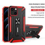 War-god Armor TPU + PC Shockproof Magnetic Protective Case with Folding Holder For iPhone 13 mini(Red+Black)