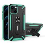 War-god Armor TPU + PC Shockproof Magnetic Protective Case with Folding Holder For iPhone 13 mini(Lake Green)
