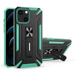 War-god Armor TPU + PC Shockproof Magnetic Protective Case with Folding Holder For iPhone 13(Lake Green)