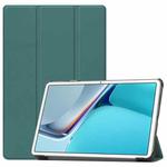 For Huawei MatePad 11 2021 Custer Texture Horizontal Flip Leather Case with Three-folding Holder & Sleep / Wake-up Function(Dark Green)