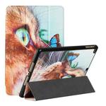 Silk Texture Colored Drawing Pattern Horizontal Flip Magnetic PU Leather Case with Three-folding Holder & Sleep / Wake-up Function For iPad 9.7 2018 / 2017 / Air / Air 2(Cat and Butterfly)