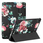 Silk Texture Colored Drawing Pattern Horizontal Flip Magnetic PU Leather Tablet Case with Three-folding Holder & Sleep / Wake-up Function For iPad Pro 11 2021 / 2020 / 2018(Black Peony)