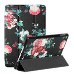 Silk Texture Colored Drawing Pattern Horizontal Flip Magnetic PU Leather Case with Three-folding Holder & Sleep / Wake-up Function For iPad 5 / 4 / 3 / 2 / 1(Black Peony)