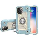 For iPhone 13 mini Shockproof Silicone + PC Protective Case with Dual-Ring Holder (Ice Blue)