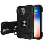 For iPhone 13 Shockproof Silicone + PC Protective Case with Dual-Ring Holder(Black)