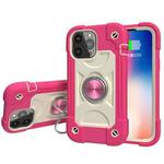 For iPhone 13 Shockproof Silicone + PC Protective Case with Dual-Ring Holder(Rose Red)