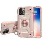 For iPhone 13 Pro Max Shockproof Silicone + PC Protective Case with Dual-Ring Holder (Rose Gold)
