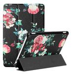 For Amazon Kindle Fire HD10 2021/HD10 Plus 2021 Silk Texture Colored Drawing Pattern Horizontal Flip Magnetic PU Leather Case with Three-folding Holder & Sleep / Wake-up Function(Black Peony)