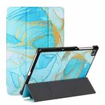 For Lenovo Tab M10 HD 2nd Gen TB-X306F/X306X Silk Texture Colored Drawing Pattern Horizontal Flip Magnetic PU Leather Case with Three-folding Holder & Sleep / Wake-up Function(Marble Sands Blue)
