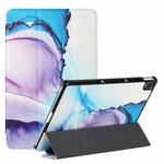 For Lenovo Tab P11 J606F / Lenovo Pad Silk Texture Colored Drawing Pattern Horizontal Flip Magnetic PU Leather Case with Three-folding Holder & Sleep / Wake-up Function(Marble Shiratama Blue)