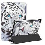 For Samsung Galaxy Tab S6 Lite SM P610/T615 Silk Texture Colored Drawing Pattern Horizontal Flip Magnetic PU Leather Case with Three-folding Holder & Sleep / Wake-up Function(Tiger)