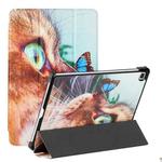 For Samsung Galaxy Tab S6 Lite SM P610/T615 Silk Texture Colored Drawing Pattern Horizontal Flip Magnetic PU Leather Case with Three-folding Holder & Sleep / Wake-up Function(Cat and Butterfly)