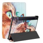 For Samsung Galaxy Tab S8 / Galaxy Tab S7 T870/T875 Silk Texture Colored Drawing Pattern Horizontal Flip Magnetic PU Leather Case with Three-folding Holder & Sleep / Wake-up Function(Cat and Butterfly)