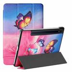 For Samsung Galaxy Tab S8 / Galaxy Tab S7 T870/T875 Silk Texture Colored Drawing Pattern Horizontal Flip Magnetic PU Leather Case with Three-folding Holder & Sleep / Wake-up Function(Galaxy Butterfly)