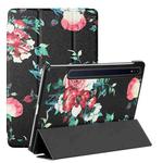 For Samsung Galaxy Tab S8+ / Tab S8 Plus /  Tab S7 FE / Tab S7+ T970/T975 Silk Texture Colored Drawing Pattern Horizontal Flip Magnetic PU Leather Case with Three-folding Holder & Sleep / Wake-up Function(Black Peony)