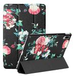 For Lenovo Tab P11 Pro 11.5 J706F / Pad Pro Silk Texture Colored Drawing Pattern Horizontal Flip Magnetic PU Leather Case with Three-folding Holder & Sleep / Wake-up Function(Black Peony)