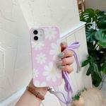For iPhone 12 Pro Max Flower Pattern TPU Shockproof Protective Case with Neck Lanyard(Purple)