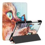 For Lenovo Tab M8 FHD TB 8705F/8705X/8505X Silk Texture Colored Drawing Pattern Horizontal Flip Magnetic PU Leather Case with Three-folding Holder(Cat and Butterfly)