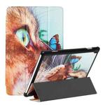 For Lenovo Tab M10 TB-X505F/X605F Silk Texture Colored Drawing Pattern Horizontal Flip Magnetic PU Leather Case with Three-folding Holder(Cat and Butterfly)