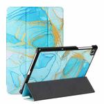 For Lenovo M10 Plus X606F 10.3 Silk Texture Colored Drawing Pattern Horizontal Flip Magnetic PU Leather Case with Three-folding Holder(Marble Sands Blue)