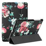 For Lenovo M10 Plus X606F 10.3 Silk Texture Colored Drawing Pattern Horizontal Flip Magnetic PU Leather Case with Three-folding Holder(Black Peony)