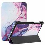 For Samsung Galaxy Tab A 8.0 2019 T290/T295/T297 Silk Texture Colored Drawing Pattern Horizontal Flip Magnetic PU Leather Case with Three-folding Holder(Marble Shiratama Purple)