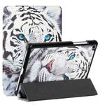 For Samsung Galaxy Tab A 8.0 2019 T290/T295/T297 Silk Texture Colored Drawing Pattern Horizontal Flip Magnetic PU Leather Case with Three-folding Holder(Tiger)