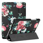 For Samsung Galaxy Tab A 8.0 2019 T290/T295/T297 Silk Texture Colored Drawing Pattern Horizontal Flip Magnetic PU Leather Case with Three-folding Holder(Black Peony)