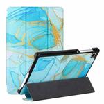 For Samsung Galaxy Tab A7 Lite 8.7 T220/T225 Silk Texture Colored Drawing Pattern Horizontal Flip Magnetic PU Leather Case with Three-folding Holder(Marble Sands Blue)