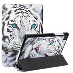 For Samsung Galaxy Tab A7 Lite 8.7 T220/T225 Silk Texture Colored Drawing Pattern Horizontal Flip Magnetic PU Leather Case with Three-folding Holder(Tiger)