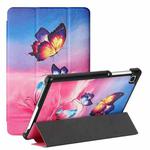 For Samsung Galaxy Tab A7 Lite 8.7 T220/T225 Silk Texture Colored Drawing Pattern Horizontal Flip Magnetic PU Leather Case with Three-folding Holder(Cat and Butterfly)
