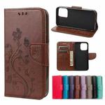 For iPhone 13 mini Butterfly Flower Pattern Horizontal Flip Leather Case with Holder & Card Slots & Wallet (Brown)