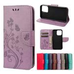 For iPhone 13 Butterfly Flower Pattern Horizontal Flip Leather Case with Holder & Card Slots & Wallet(Light Purple)
