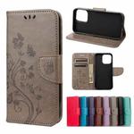 For iPhone 13 Pro Butterfly Flower Pattern Horizontal Flip Leather Case with Holder & Card Slots & Wallet (Grey)