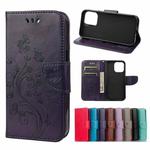 For iPhone 13 Pro Max Butterfly Flower Pattern Horizontal Flip Leather Case with Holder & Card Slots & Wallet (Deep Purple)