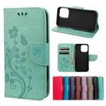 For iPhone 13 Pro Max Butterfly Flower Pattern Horizontal Flip Leather Case with Holder & Card Slots & Wallet (Green)