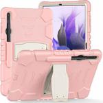 For Samsung Galaxy Tab S7+/ Tab S7 FE / Tab S8+ 3-Layer Protection Screen Frame + PC + Silicone Combination Case with Holder(Cherry Blossoms Pink)