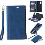 For Samsung Galaxy Note20 Side Zipper Back Card Horizontal Flip PU Leather Case with Card Slots & Wallet & Photo Frame & Lanyard(Blue)