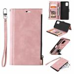 For Samsung Galaxy Note20 Side Zipper Back Card Horizontal Flip PU Leather Case with Card Slots & Wallet & Photo Frame & Lanyard(Pink)